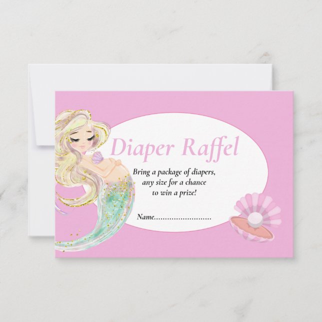 Mermaid Pink Diaper Raffle Card for Baby Shower (Front)