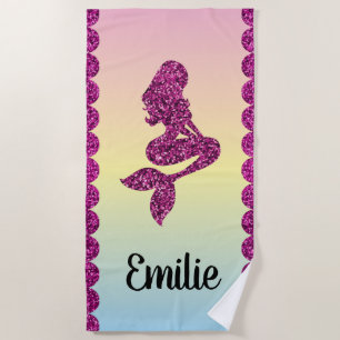 Mermaid pink glitter beach towel