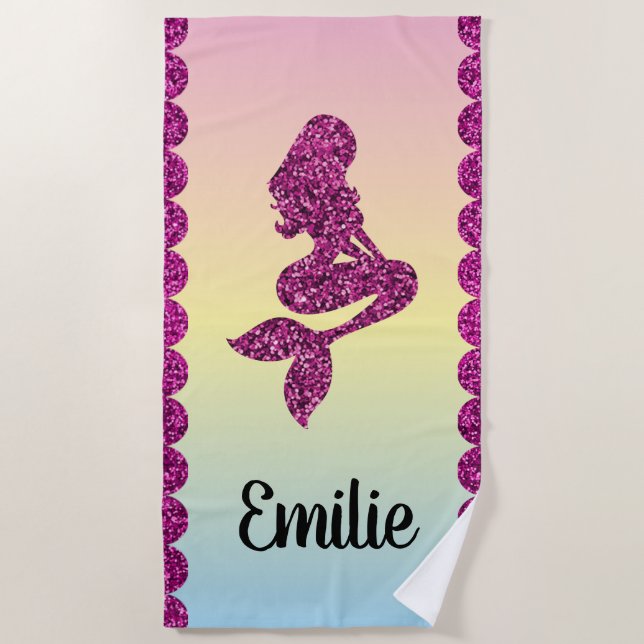 Mermaid pink glitter beach towel (Front)