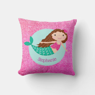 Mermaid Pink Glitter Girly Personalised Cushion