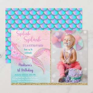 Mermaid Pink Gold Birthday Invitation