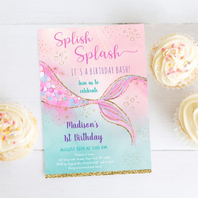 Mermaid Pink Gold Birthday Invitation (Creator Uploaded)