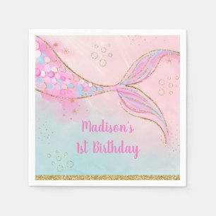 Mermaid Pink Gold Birthday Napkin
