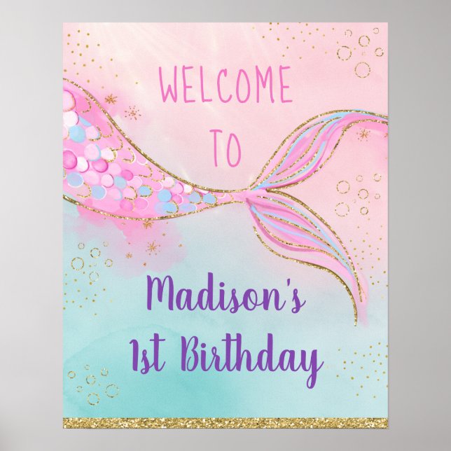 Mermaid Pink Gold Birthday Poster (Front)