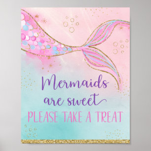 Mermaid Pink Gold Take A Treat Birthday Poster