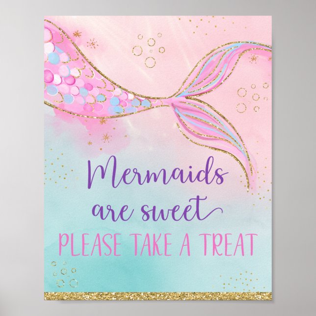 Mermaid Pink Gold Take A Treat Birthday Poster (Front)