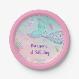 Mermaid Pink Gold Under The Sea Birthday Paper Plate