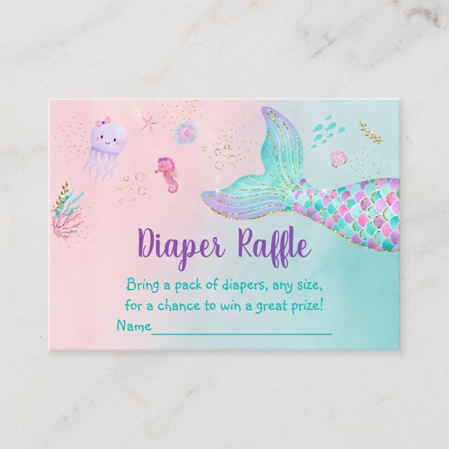 Mermaid Pink Gold Under The Sea Diaper Raffle Enclosure Card (Front)