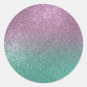 Mermaid Pink Green Sparkly Glitter Ombre Classic Round Sticker