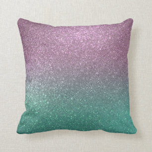 Mermaid Pink Green Sparkly Glitter Ombre Cushion
