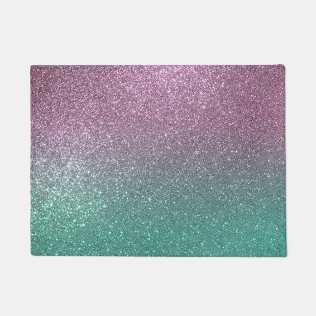 Mermaid Pink Green Sparkly Glitter Ombre Doormat (Front)