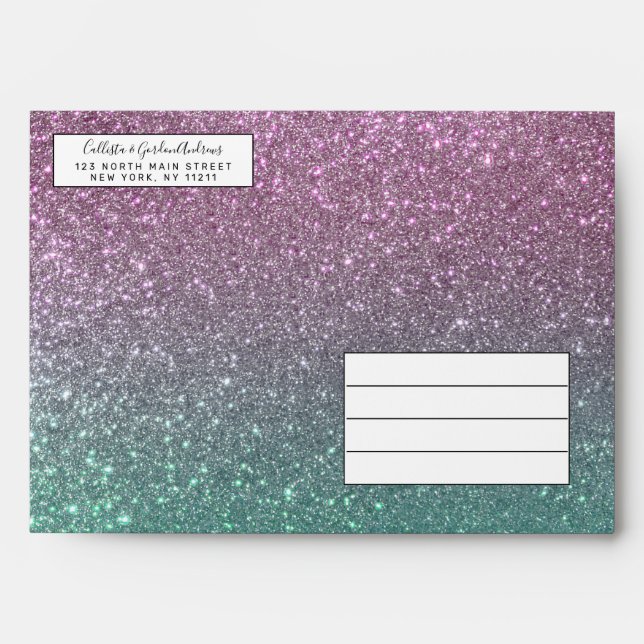 Mermaid Pink Green Sparkly Glitter Ombre Envelope (Front)