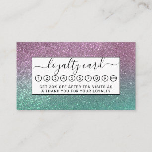 Mermaid Pink Green Sparkly Glitter Ombre Loyalty Card