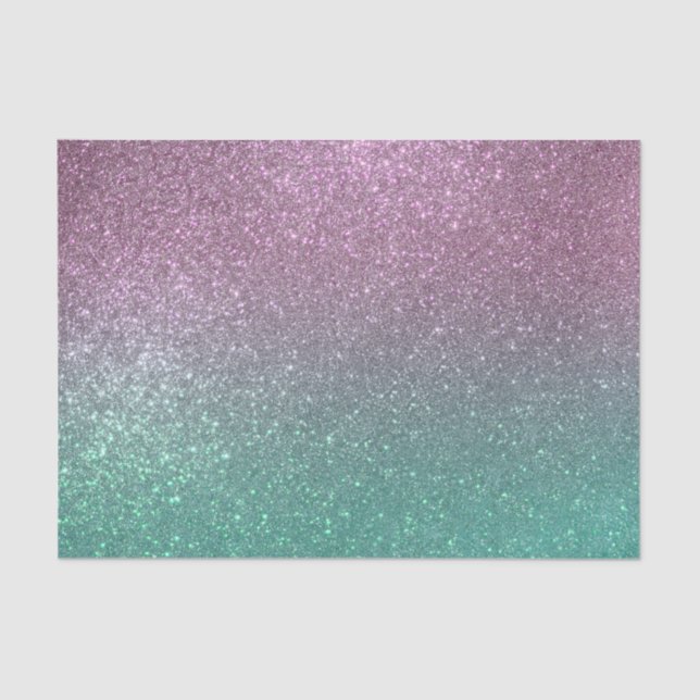 Mermaid Pink Green Sparkly Glitter Ombre Tissue Paper (Front)
