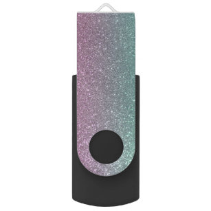 Mermaid Pink Green Sparkly Glitter Ombre USB Flash Drive