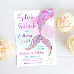 Mermaid Pink Purple Birthday Invitation