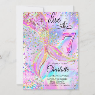 Mermaid Pink Purple Birthday Invitation