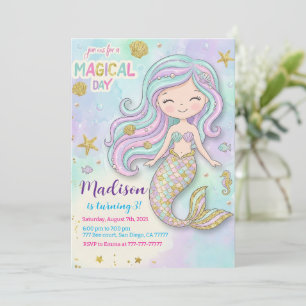 Mermaid Pink Purple Birthday Invitation