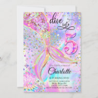 Mermaid Pink Purple Dive into Five 5th Birthday