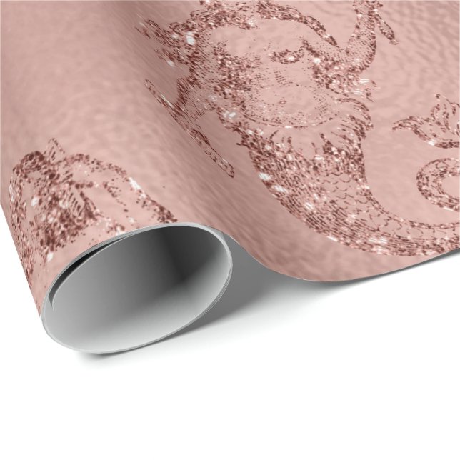 Mermaid Pink Rose Gold Pink Princess Glitter Wrapping Paper (Roll Corner)