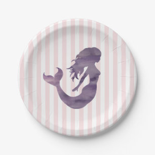 Mermaid Pink Stripe Pastel Paper Plates