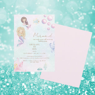 Mermaid Pink & Turquoise Make Waves Birthday Party Invitation