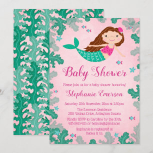 Mermaid Pink Under The Sea Baby Shower Invitations