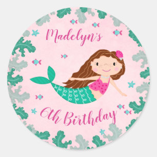 Mermaid Pink Under The Sea Birthday Classic Round Sticker