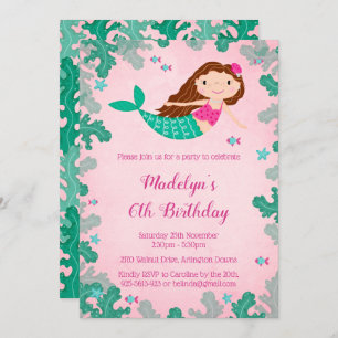 Mermaid Pink Under The Sea Birthday Invitations