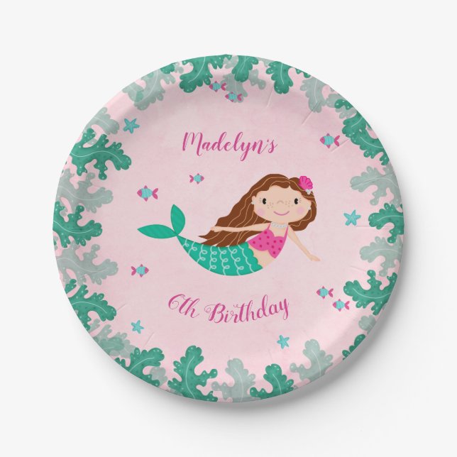 Mermaid Pink Under The Sea Birthday Party Paper Plate (Front)