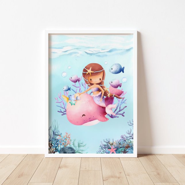 Mermaid Pink Whale Nursery Poster (Creator Uploaded)