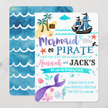 Mermaid Pirate Birthday Invitation Party Dual