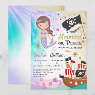 Mermaid Pirate Birthday Invitation Siblings Party