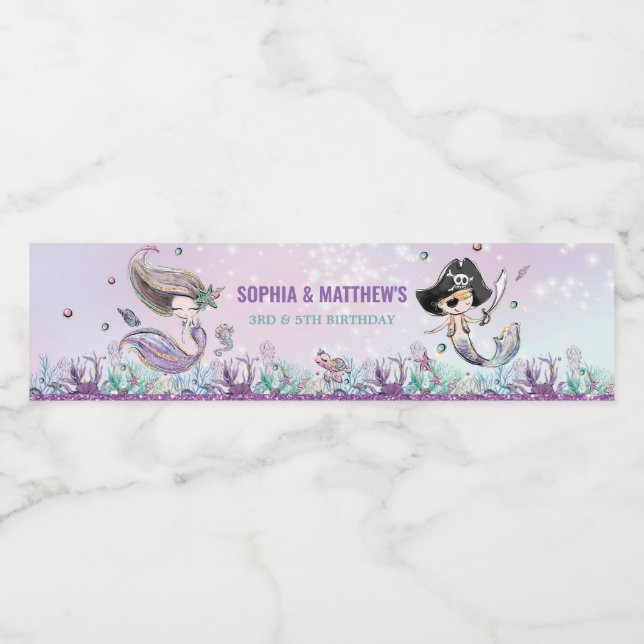 Mermaid & Pirate Birthday Party Under the Sea  Water Bottle Label (Single Label)