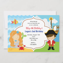 Mermaid & Pirate Joint Birthday Invites Boy Girl