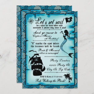 Mermaid, Pirate Party Invitations
