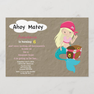 Mermaid Pirate Treasure Hunt Birthday Invitation