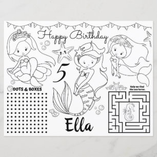 Mermaid Placemats, Mermaid activity colouring shee