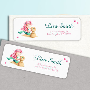 Mermaid Playing with Sand Birthday Return Address