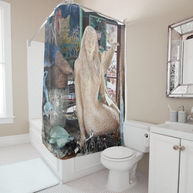 Mermaid Pondering Shower Curtain (In Situ)
