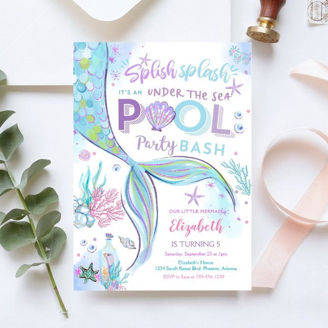 Mermaid Pool Party Birthday Invitation (Creator Uploaded)