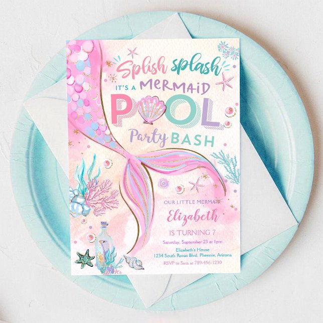 Mermaid Pool Party Birthday Invitation (Creator Uploaded)