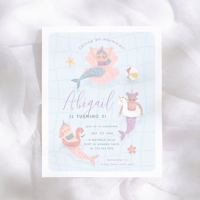 Mermaid Pool Party  Budget Birthday Invitation (Creator Uploaded)
