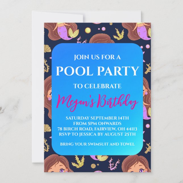 mermaid pool party invitations (Front)
