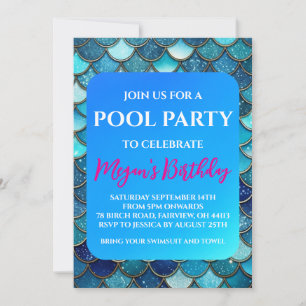 mermaid pool party invitations