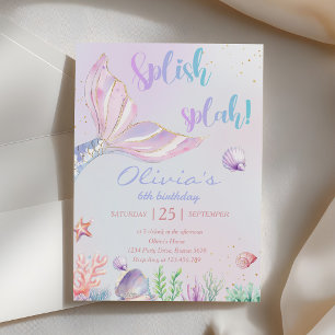 Mermaid Pool Party Summer Pool Birthday Party Invitation