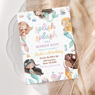 Mermaid Pool Party Summer Pool Birthday Party  Invitation