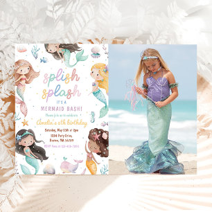 Mermaid Pool Party Summer Pool Birthday Photo Invitation