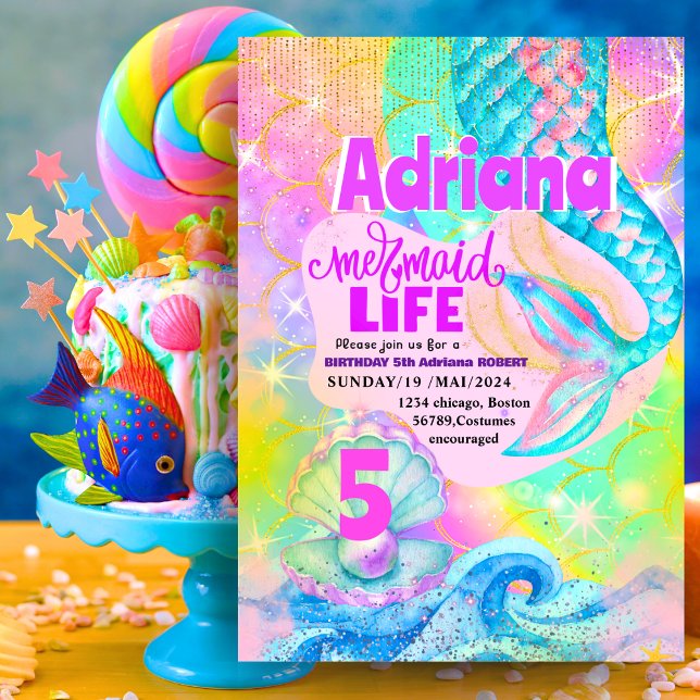 Mermaid Pool sea Party Pink Sparkle Glitter Invitation (Creator Uploaded)