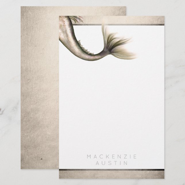 Mermaid Posh Tail | Dusty Terracotta Peach Custom Stationery (Front/Back)